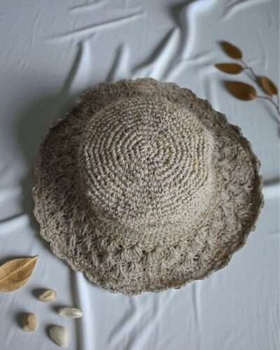 hemp crochet hat top view on a table