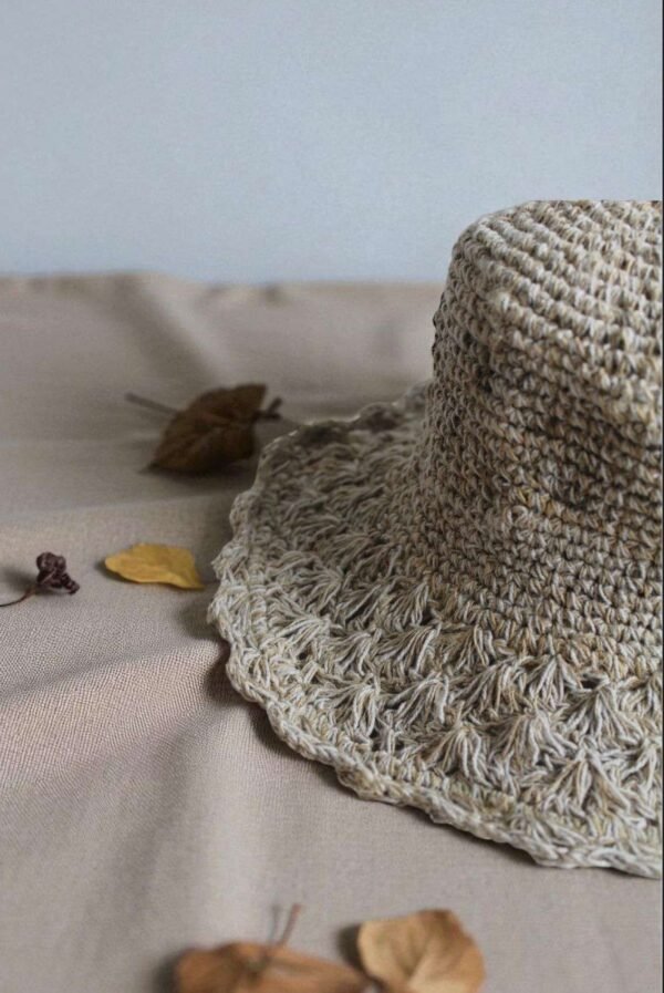 hemp crochet hat zoom on a table