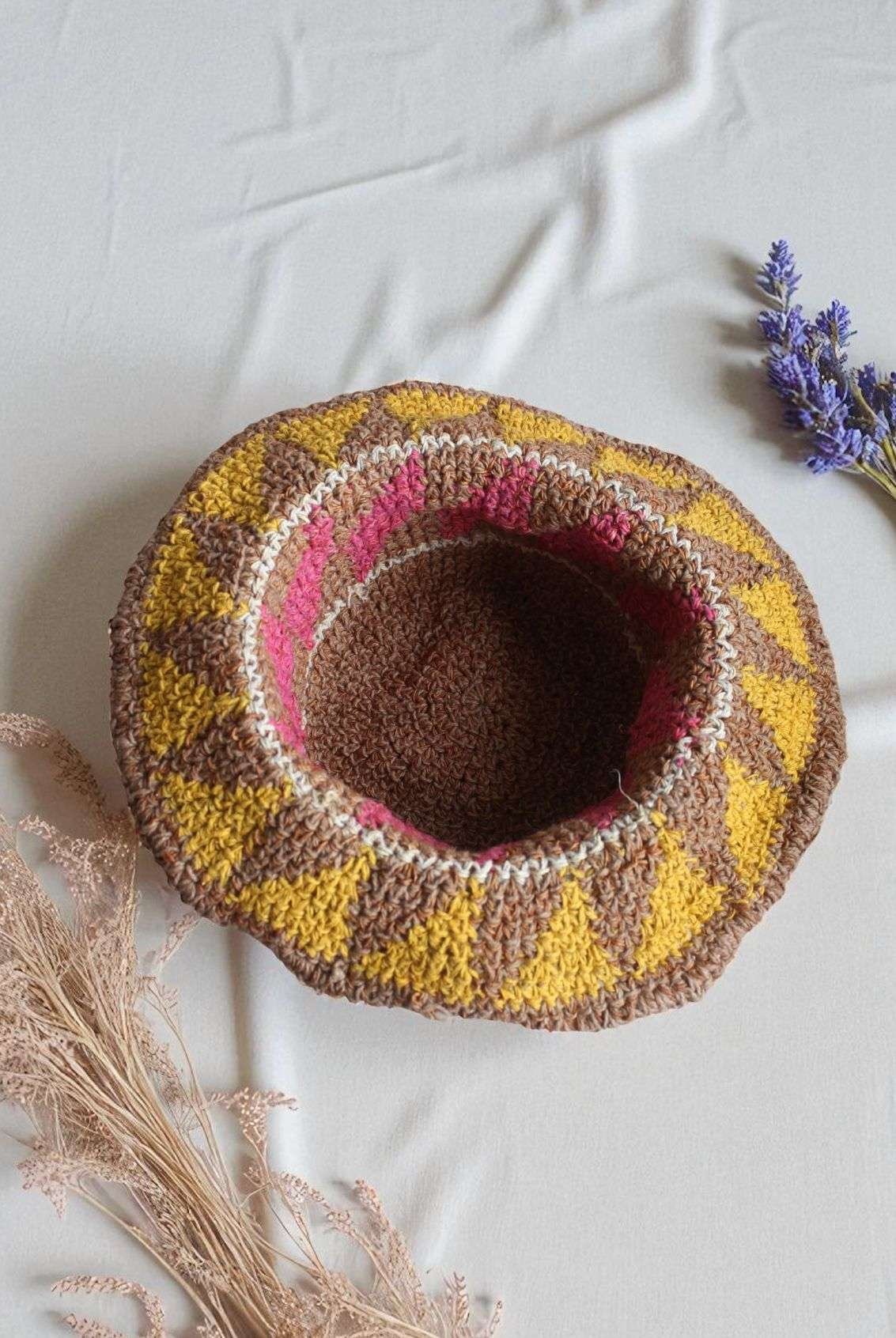 hemp hat laid flat on a white cloth showing inside of the hat