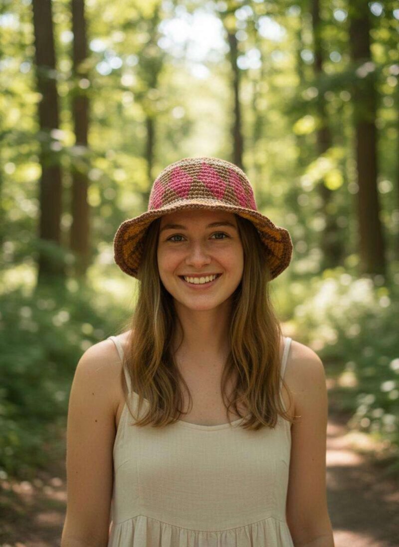 A woman wearing hemp hat in natural setting