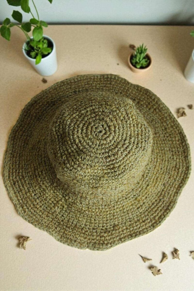 Olive Green Hemp Crochet Hat - Image 3