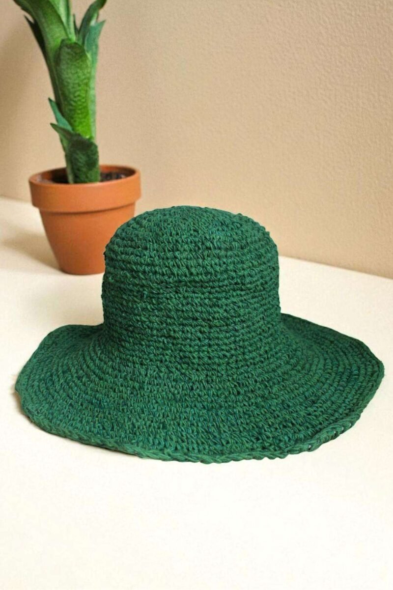 Alternative view of Sage Green Crochet Hat - Adjustable Copper Wire Brim - Made from 100% Hemp
