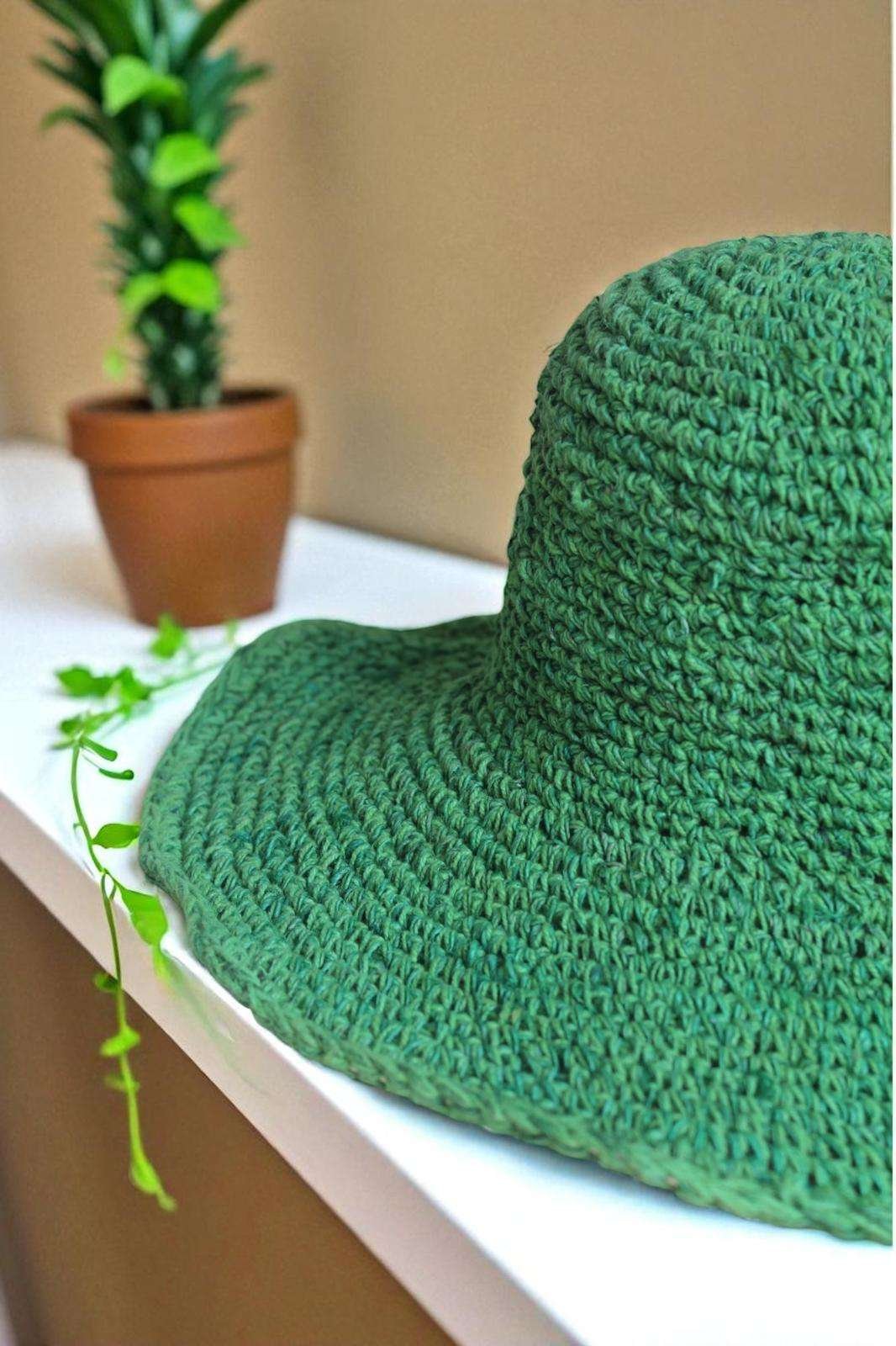 Sage Green Crochet Hat - Adjustable Copper Wire Brim - Made from 100% Hemp - Image 5
