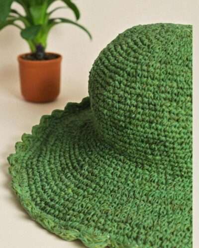 Hemp crochet hat zoom on a table