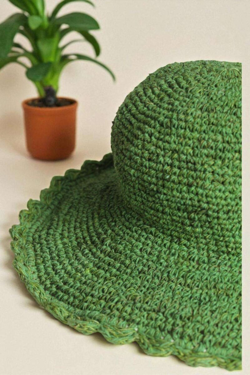 Hemp crochet hat zoom on a table