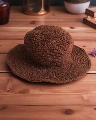 handmade hemp hat on display table