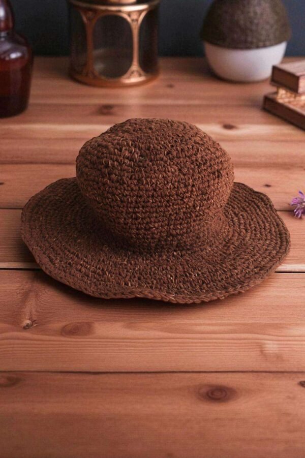 handmade hemp hat on display table