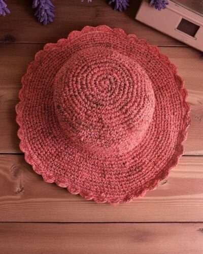 Solid Pink Crochet Hat – top view handmade in Nepal