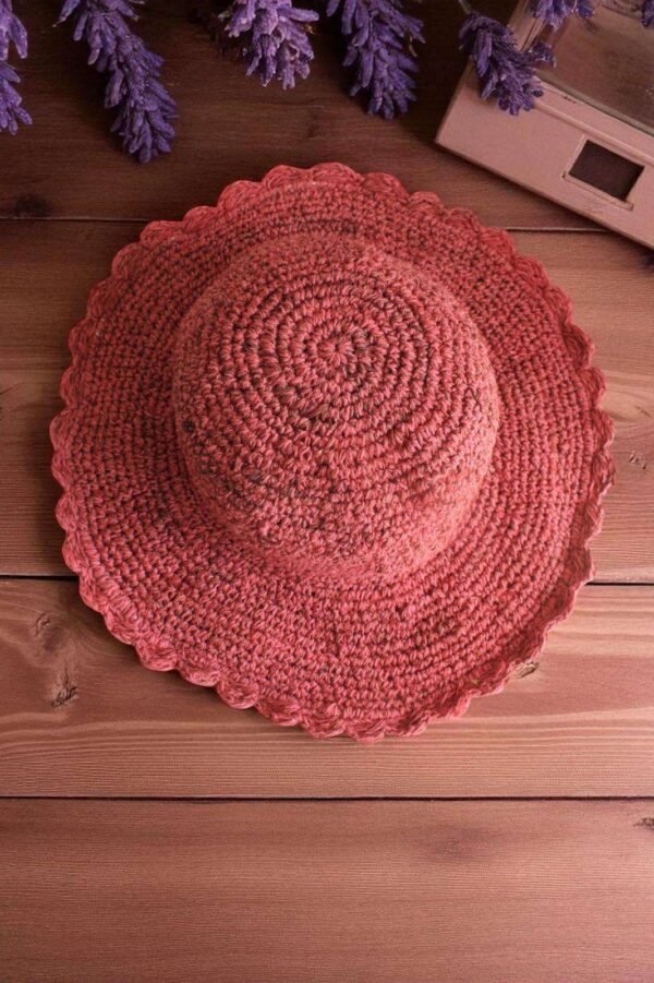 Solid Pink Crochet Hat – top view handmade in Nepal
