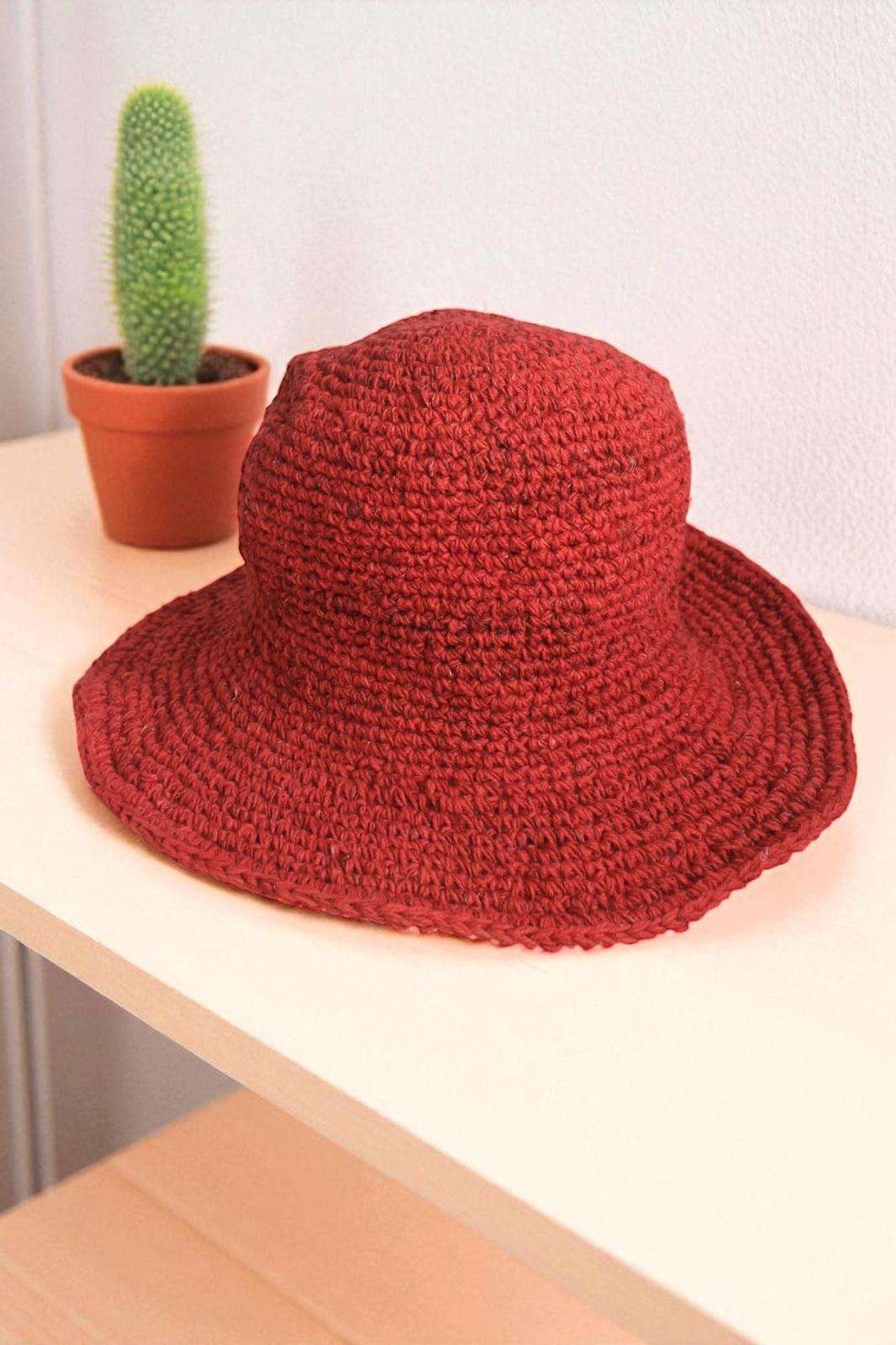 Solid Red Crochet Hat - Made from 100% Sustainable hemp - Image 2