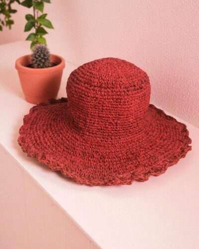 Solid Red Crochet Hat - Wide Brim - Image 2