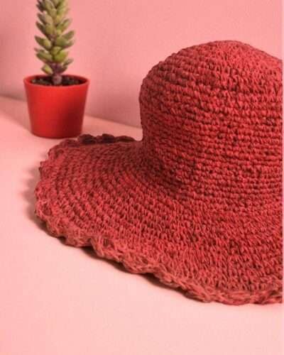 Solid Red Crochet Hat - Wide Brim - Image 6