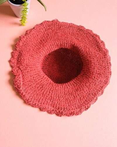 Solid Red Crochet Hat - Wide Brim - Image 3