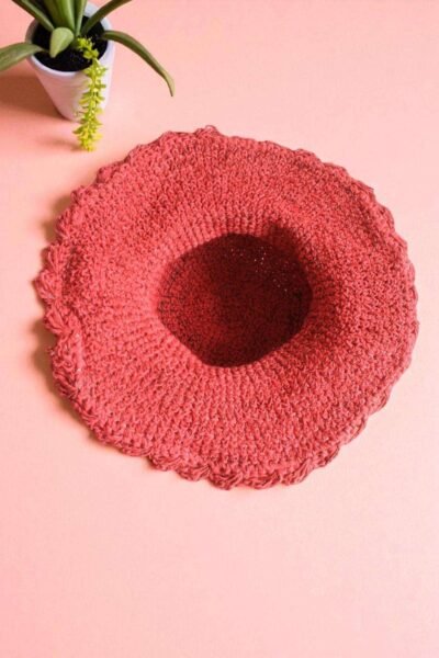 Solid Red Crochet Hat - Wide Brim - Image 3