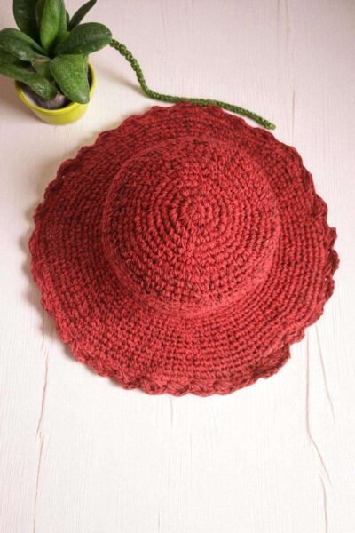 Solid Red Crochet Hat - Wide Brim - Image 4