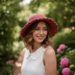 Solid Pink Crochet Hat with Wide Brim for Sun Protection