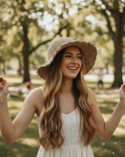 Textured Border Beige Crochet Hat with Wide Brim - Natural UV Protection