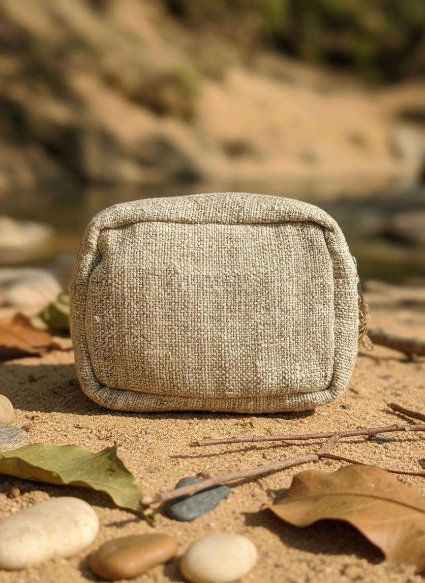 Hemp Travel Pouch - Natural Beige Made in Nepal - With Premium YKK Zipper - Image 2