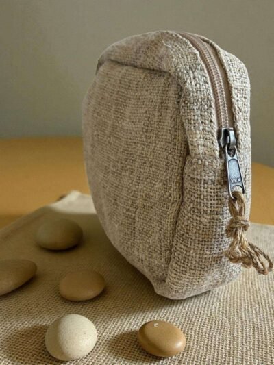 Hemp Travel Pouch - Natural Beige Made in Nepal - With Premium YKK Zipper - Image 3