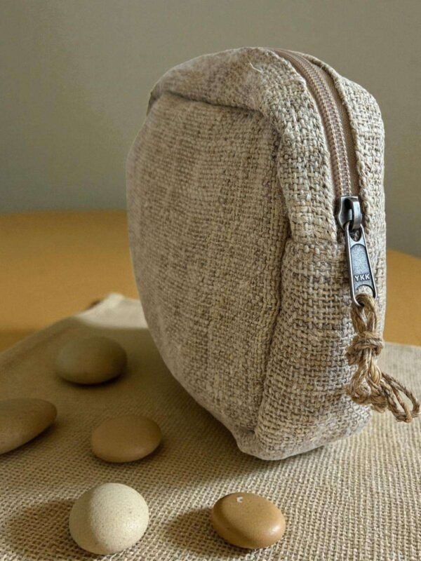 Hemp Travel Pouch - Natural Beige Made in Nepal - With Premium YKK Zipper - Image 3