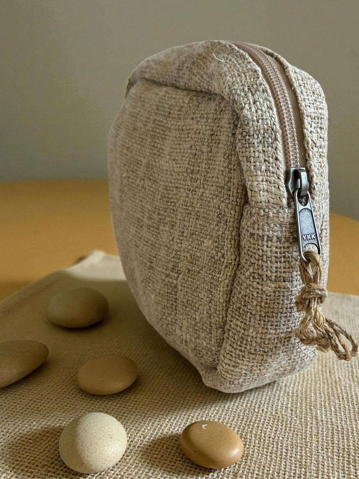 Hemp Travel Pouch - Natural Beige Made in Nepal - With Premium YKK Zipper - Image 3