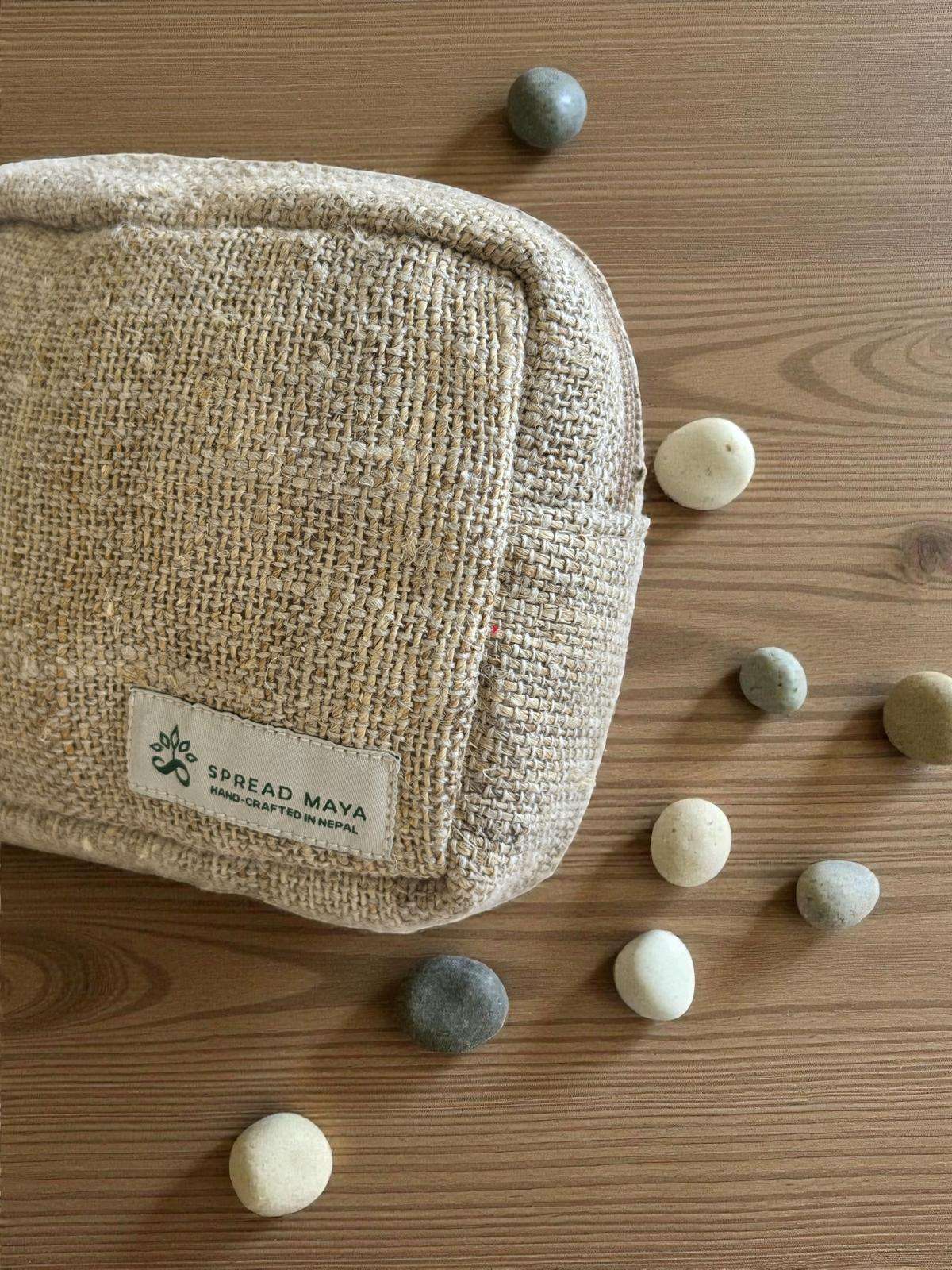 Hemp Travel Pouch - Natural Beige Made in Nepal - With Premium YKK Zipper - Image 4
