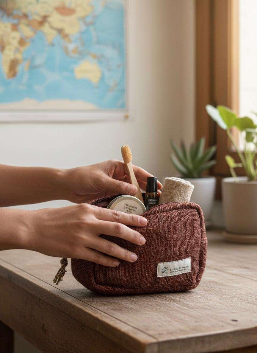 Hemp Travel Pouch: Brown - Image 3