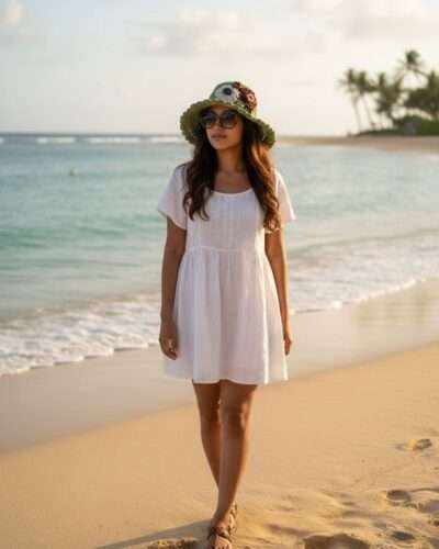 model wearing a crochet Hemp hat