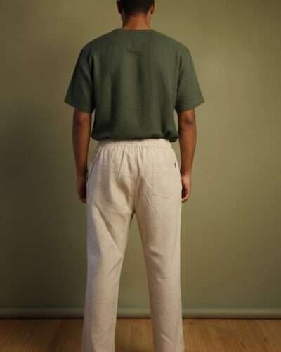 man wearing hemp pants back view