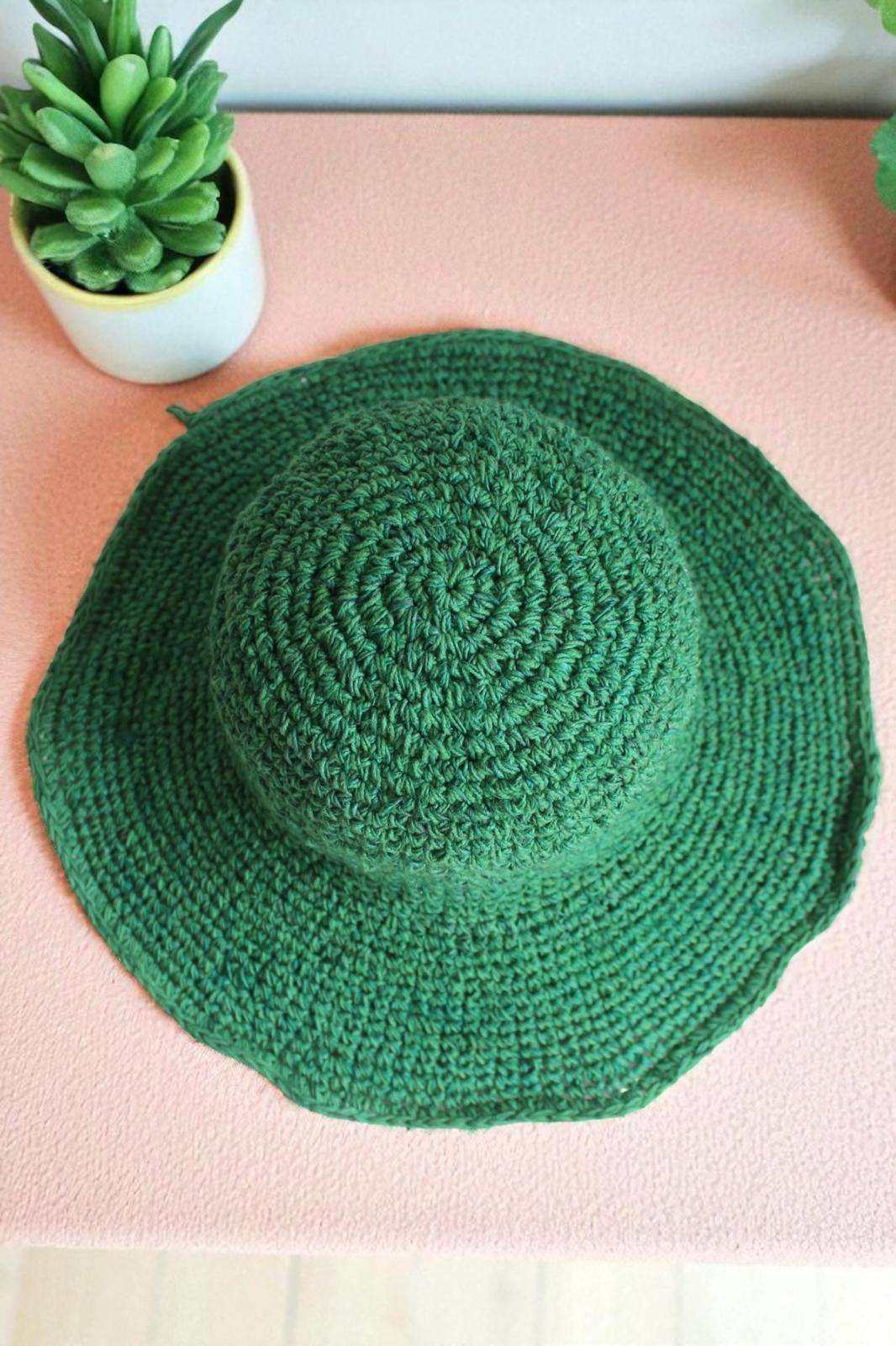 Sage Green Crochet Hat - Adjustable Copper Wire Brim - Made from 100% Hemp - Image 4