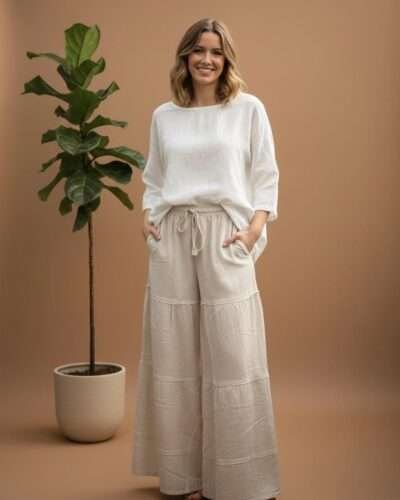 EverEase Cotton Wide-Leg Trousers beige