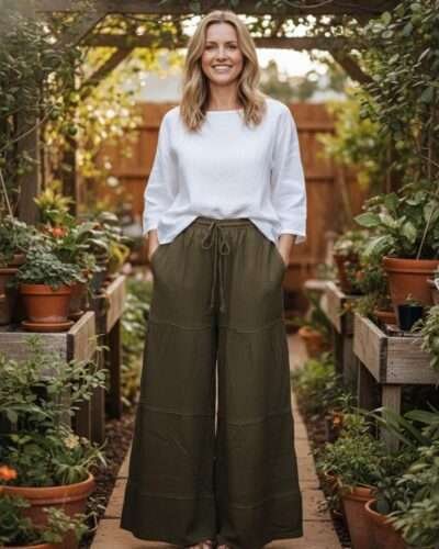 EverEase Cotton Wide-Leg Trousers green model