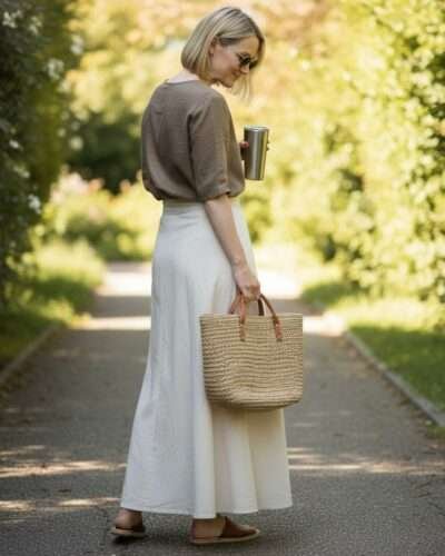 Beige Cotton Wrap Skirt - Adjustable Waist - Made in Nepal - Image 2