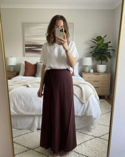 Burgundy Handmade Cotton Wrap Skirt - Image 3