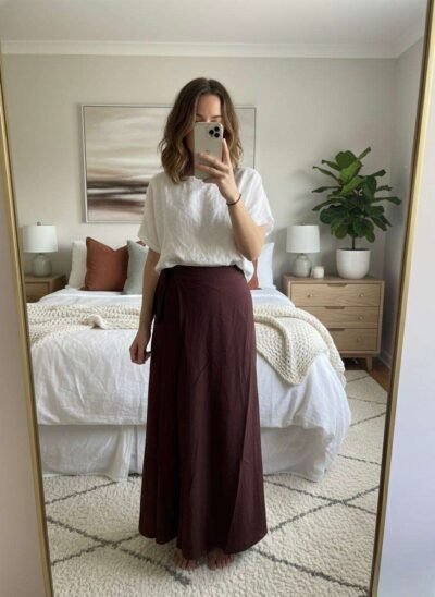 Burgundy Handmade Cotton Wrap Skirt - Image 3