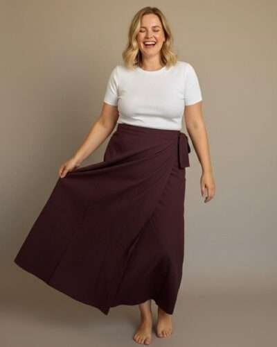 Burgundy Handmade Cotton Wrap Skirt - Image 2