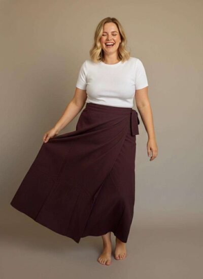 Burgundy Handmade Cotton Wrap Skirt - Image 2