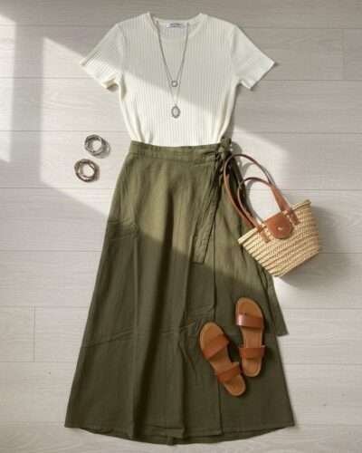 Green Cotton Wrap Skirt - Premium Cotton - Handmade in Nepal - Image 2