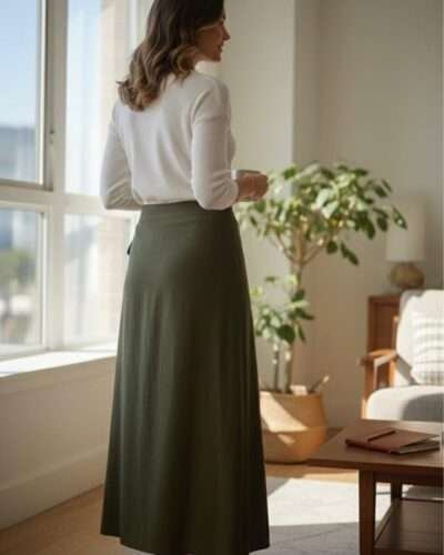 Green Cotton Wrap Skirt - Premium Cotton - Handmade in Nepal - Image 3