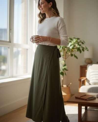 Green Cotton Wrap Skirt - Premium Cotton - Handmade in Nepal - Image 4