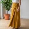 women wearing mustard yellow cotton wrap skirt