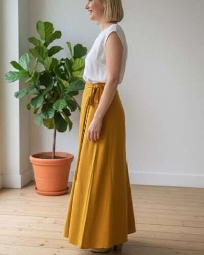 Mustard Yellow Handmade Cotton Wrap Skirt - Best for Beach days, Yoga or Travel - Image 2