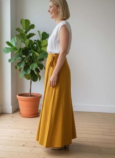 Mustard Yellow Handmade Cotton Wrap Skirt - Best for Beach days, Yoga or Travel - Image 2