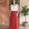 women wearing red cotton wrap skirt