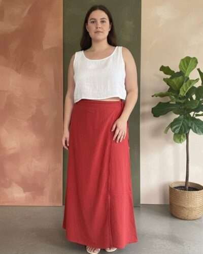 women wearing red cotton wrap skirt