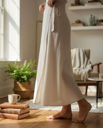 Beige Cotton Wrap Skirt - Adjustable Waist - Made in Nepal - Image 4