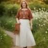 beige cotton wrap skirt for women