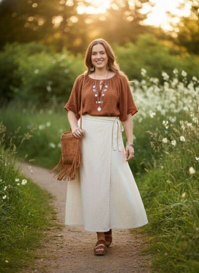 beige cotton wrap skirt for women