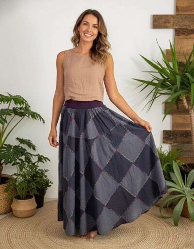 a model wearing earthy elegance skirt from spreadmaya