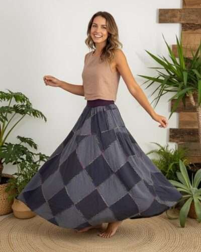 a model wearing earthy elegance skirt charcoalfrom spreadmaya